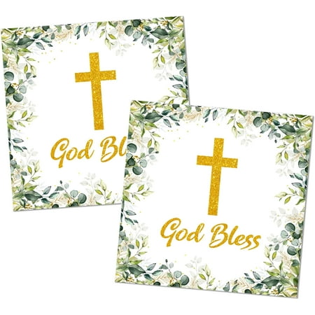 First Communion Decorations,50PCS God Bless Napkins,Baptism Decorations,Sage Green Floral Baptism Napkins for Boys Girls First Communion,Christening Religious,Newborn Baby Shower Party Supplies