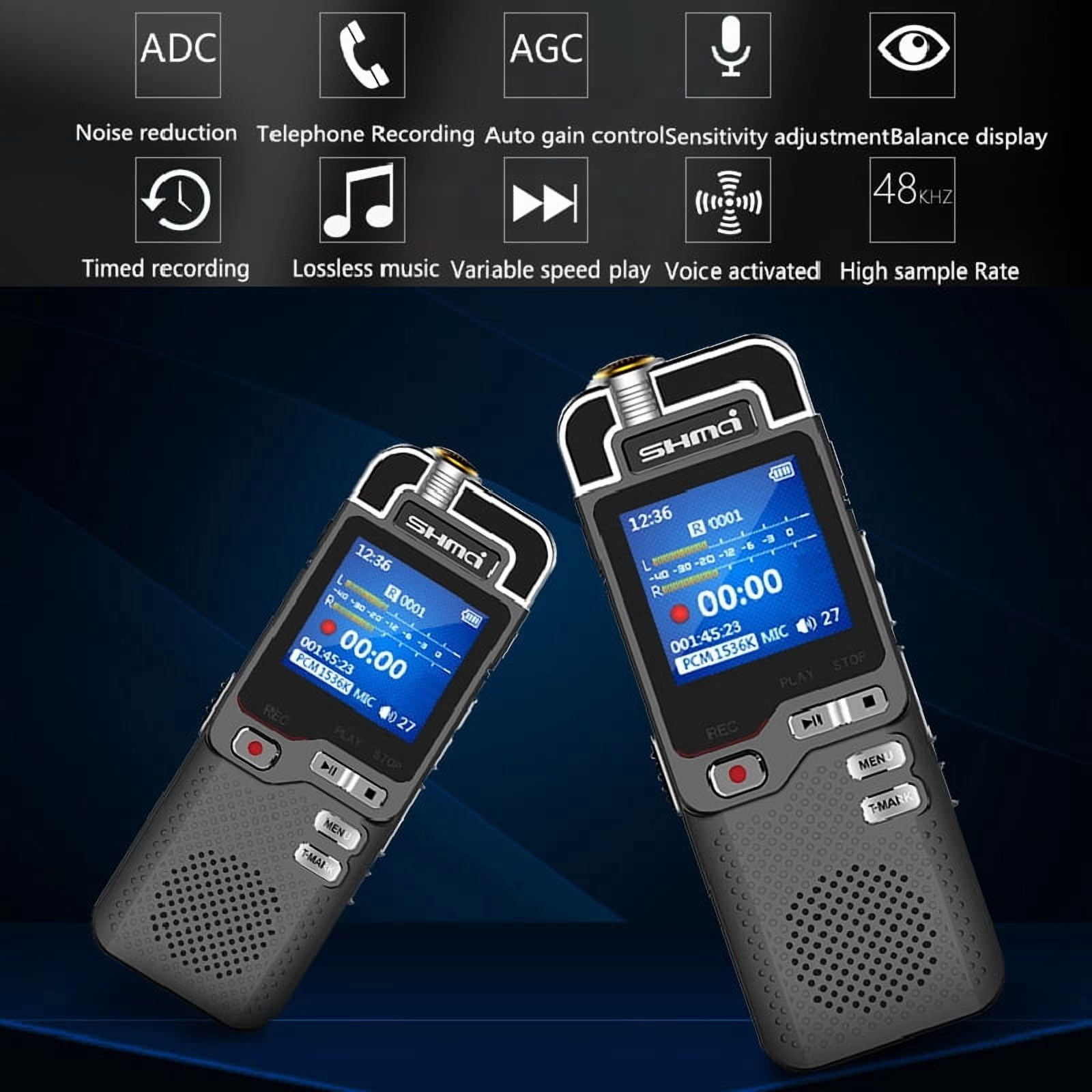 Shmci D60 8GB Professional Dictaphone Voice-activated Mini Digital Audio Voice Recorder Pen Dual Mic Denoise With Variable Speed MP3 Music Playback Class Home Meeting lecture Concert Record