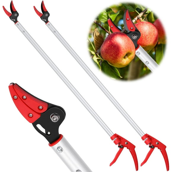 Therwen 2 Pcs Cut and Hold Tree Pruner Reach Pole Pruner for Tree Trimming Tree Branch Cutter Lightweight Aluminum Plant Trimmer for Fruit Picker Gar