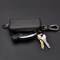 thumbnail image 3 of HAHDAXIA Kinzd Car Keychain Holder Carbon Fiber Leather Car Smart Key Chain Holder Metal Hook Keyring Wallet Zipper Bag for Vehicle Keyless Entry For Men's Car Key Case Remote Key Fob, 3 of 7