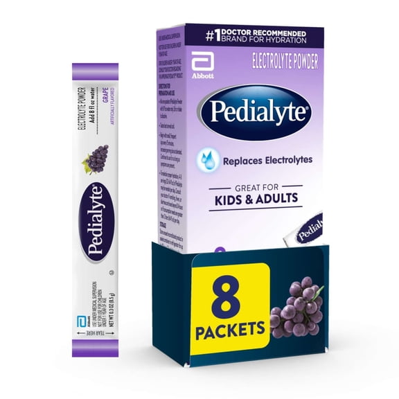 Pedialyte Electrolyte Powder, Grape, 8 Powder Packets