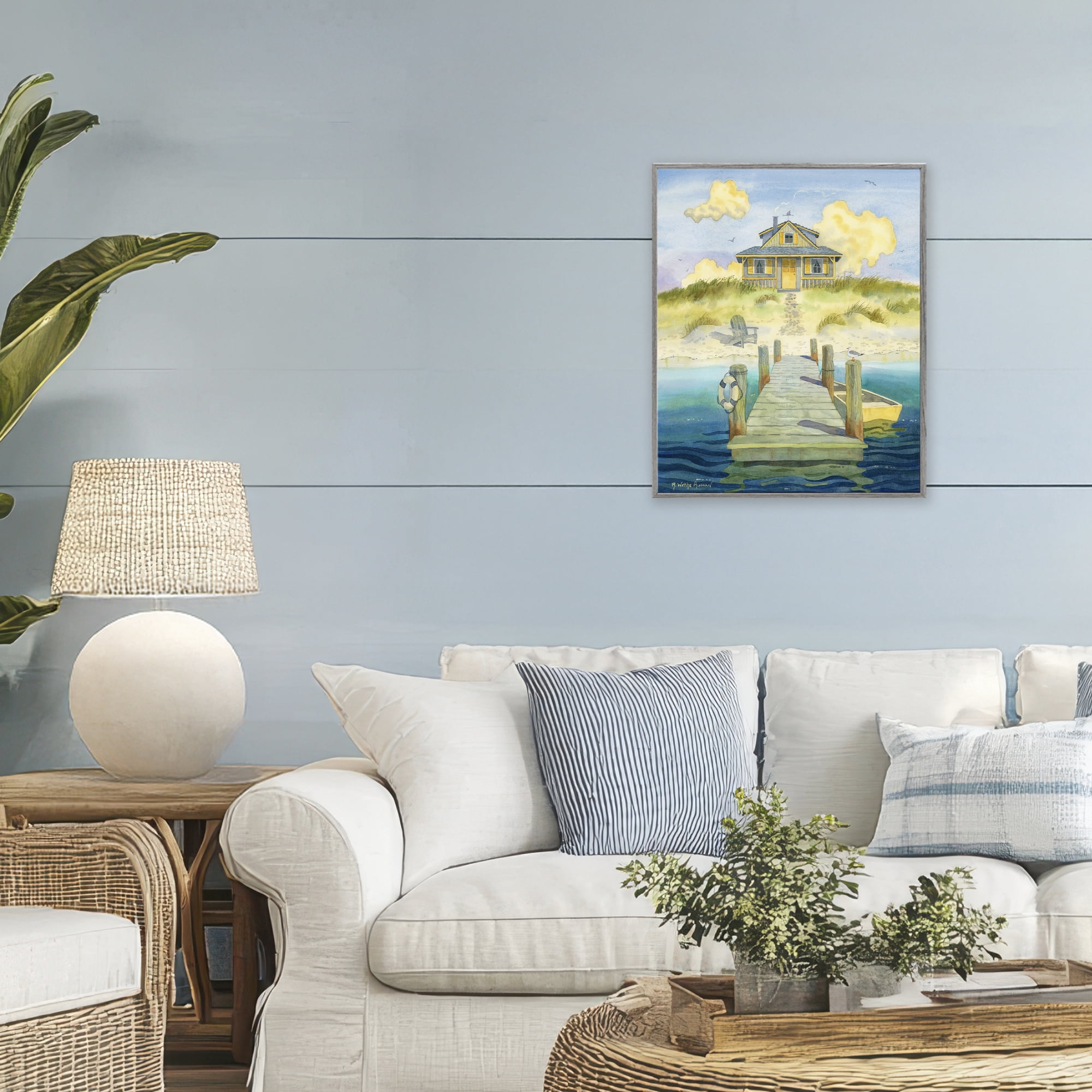 Stupell Industries Welcome Seaside Retreat Cottage Gray Framed Giclee Art, design by Robin Altman
