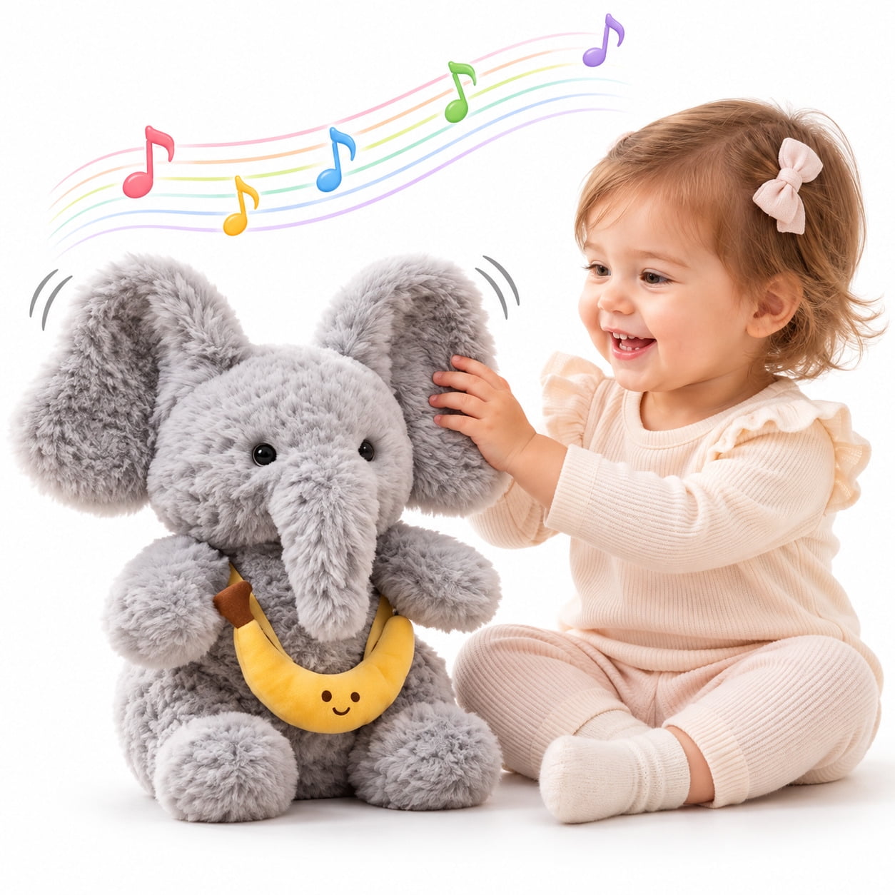 WonderStone Elephant Interactive Plush Toy Recording & Musical Stuffed Animal with Dancing Flapping Ears Early Sensory Educational Toy for Infants Toddlers Perfect Nursery & Baby Gift