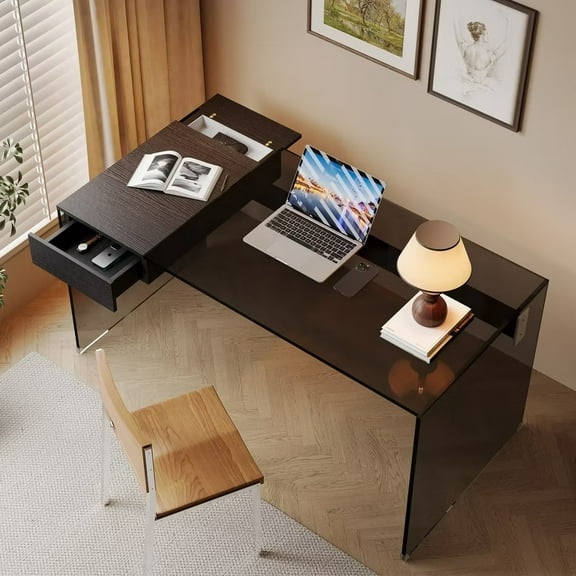 NessCarsti 53.14-Inch Tempered Glass Computer Desk for Office and Home