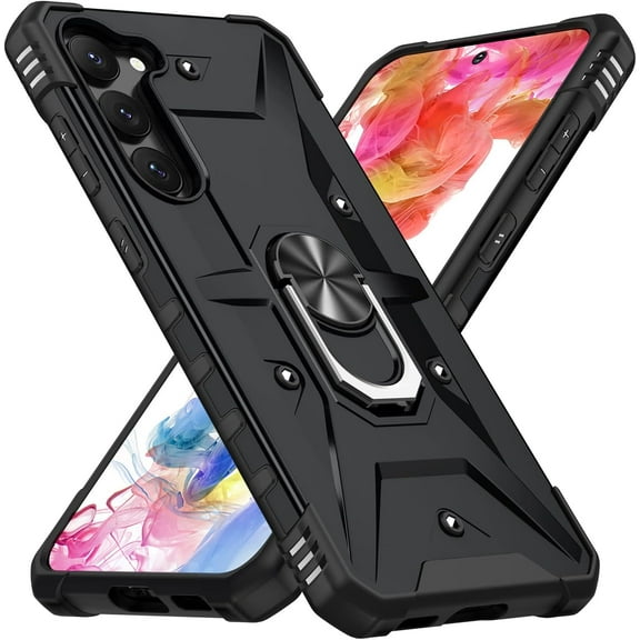 Case for Samsung Galaxy S23 Case Military Grade Drop Case with Kickstand Metel Ring Magnetic Holder Shockproof Protective for Galaxy S23 Phone Case (Black)