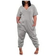 thumbnail image 2 of Kagetolytai Jumpsuits for Women Plus Size Womens Casual V Neck Short Sleeve Zipper Overalls with Pockets Wide Long Jumpsuits (S-5XL) Lounge Sets for Women Light Gray XL, 2 of 6