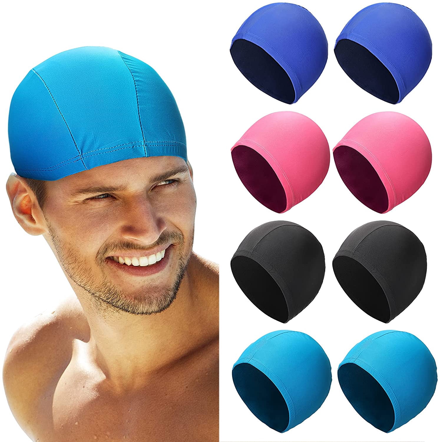 8 Pieces Elastic Swim Cap Nylon Fabric 