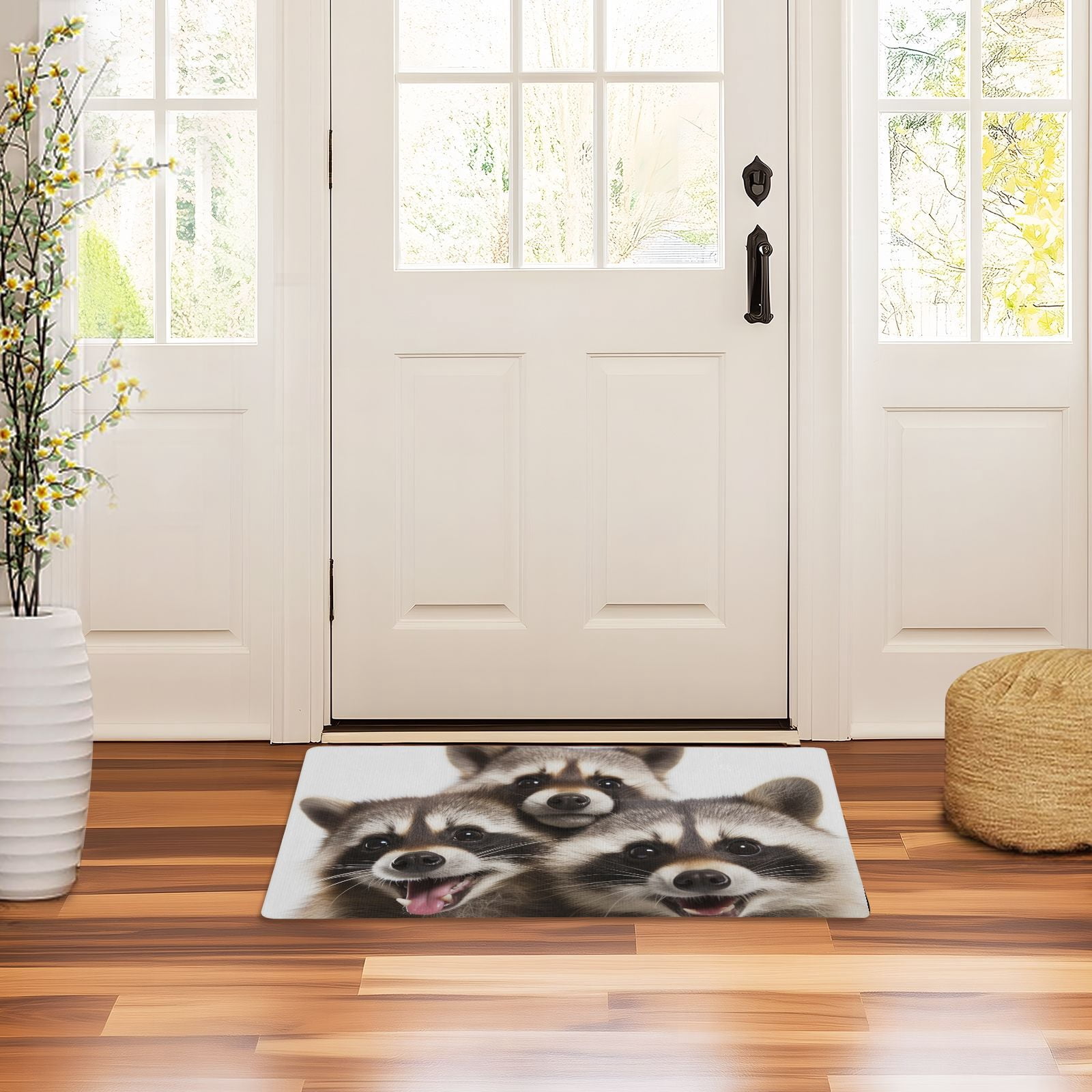 JSTEL Cute Raccoons Front Door Mat Outside Entrance 32x20 Inch Doormat for Outdoor Indoor Washable Non Slip Floor Mats