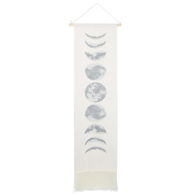 Tapiz decorativo para colgar en la pared, con diseño de ciclos lunares, hecho a mano para el hogar, suministros para decoración de habitaciones (blanco, 117 x 30 cm)