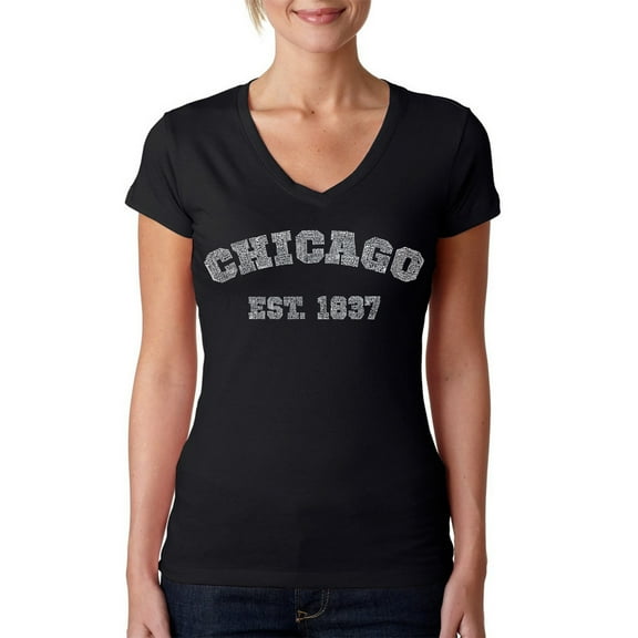 LA Pop Art Women's Word Art V-Neck T-Shirt - Chicago 1837