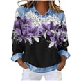 thumbnail image 3 of QATAINLAV Womens Denim Patchwork Shirt Waffle Knit Lapel Collar Pullover Tops Casual Loose Long Sleeve Sweatshirts Streetwear Purple XXL, 3 of 6