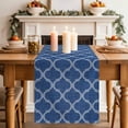 thumbnail image 2 of Table Runner 36 Inches Long for Kitchen Dining, Dark Blue Morocco Dresser Scarf Farmhouse, Dining Table Decorations for Wedding/Parties, Ethnic Abstract Geometric Quatrefoil Grid 13 x 36 In, 2 of 8