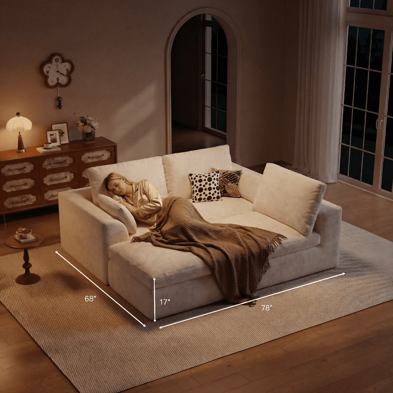 Cubente 108" Cloud Sectional Couch, Boneless Couch, L Shaped Couch with Ottoman, Chenille Modular Sofa for Living Room
