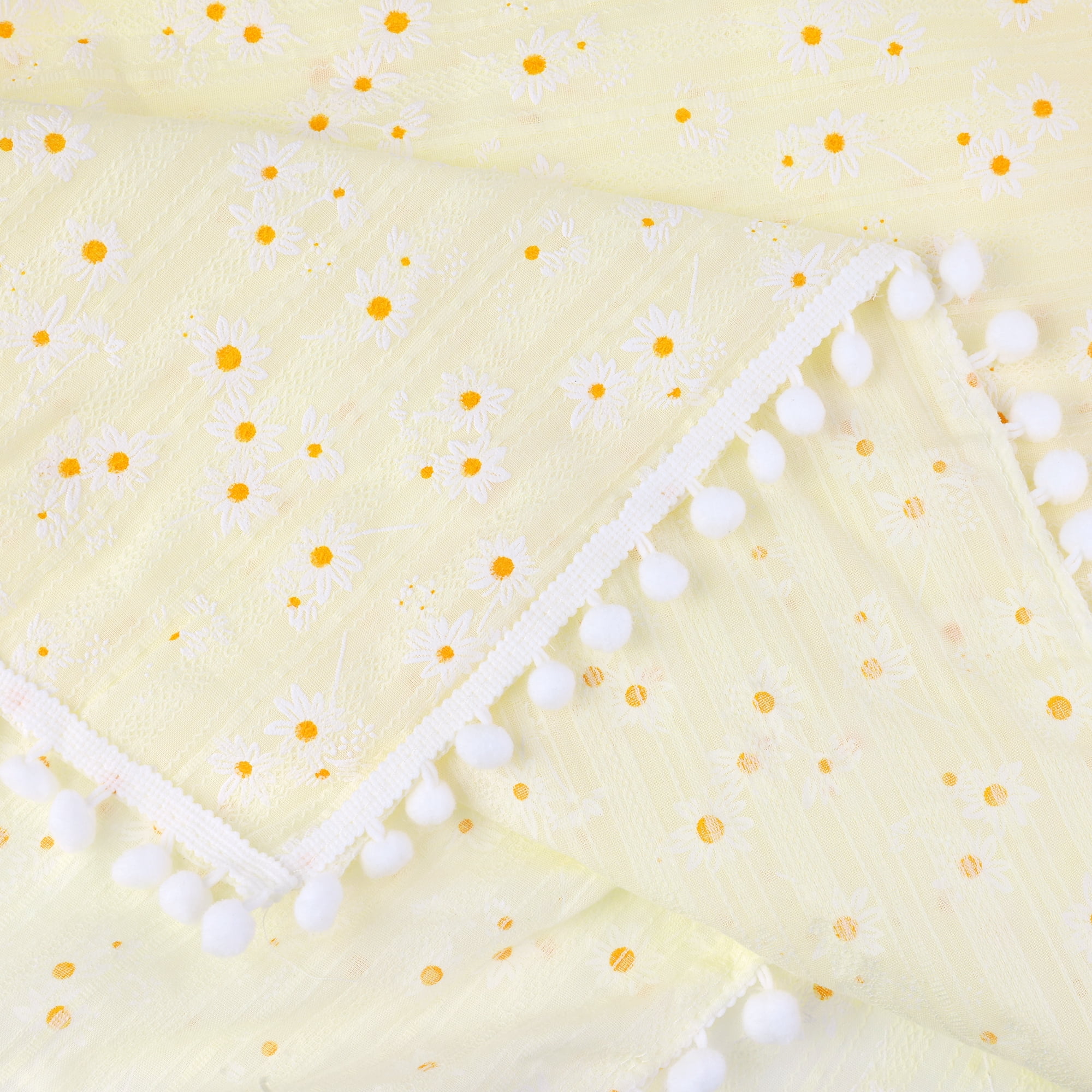 Unique Bargains Rectangle Cotton Yellow Table Cover Tablecloth Small White Ball 35"x35"