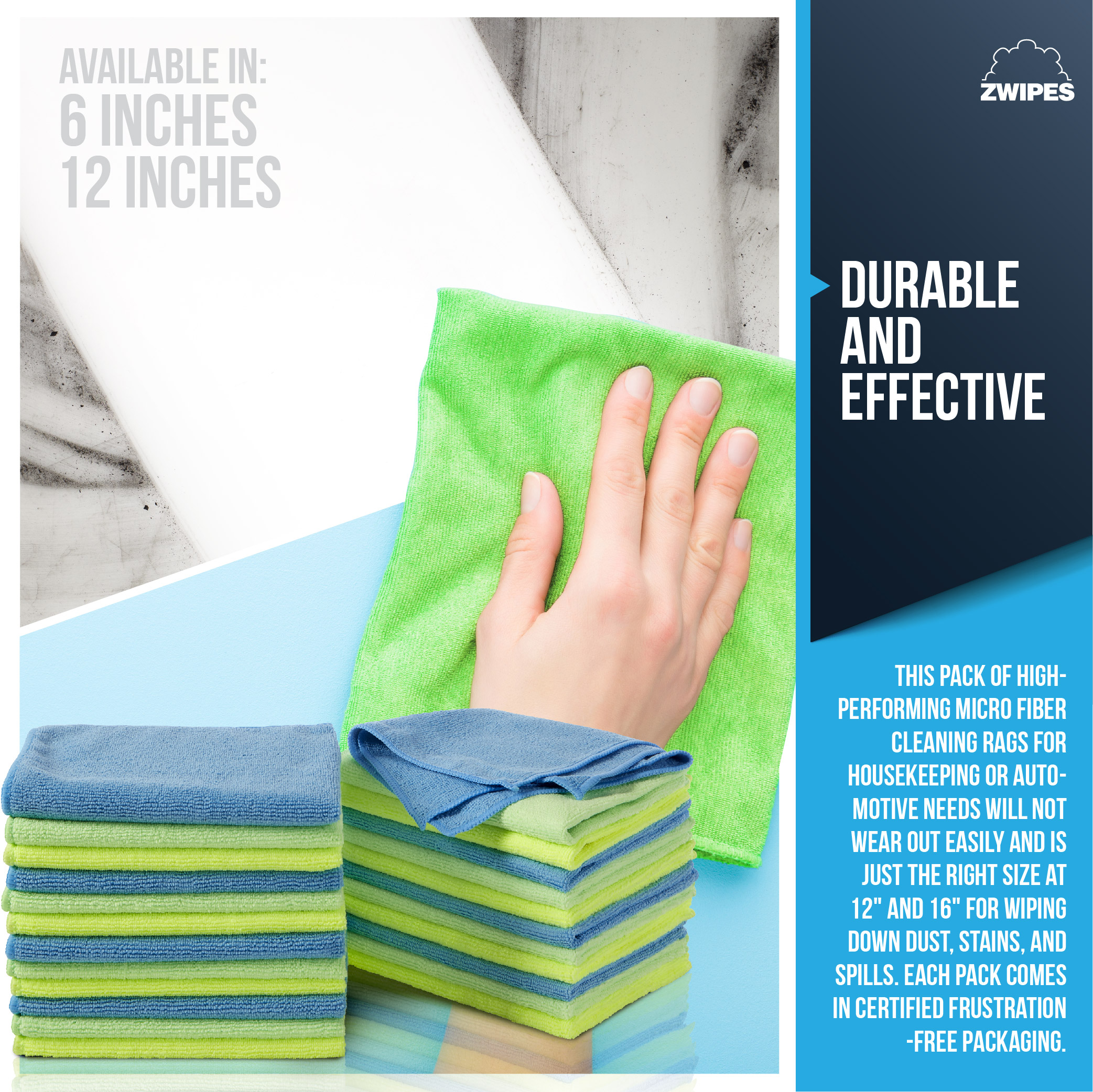 Zwipes Microfiber Cleaning Cloths, 12-Pack Multicolor photo 8