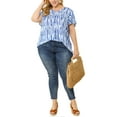 thumbnail image 2 of Agnes Orinda Women's Plus Size Tips Stripes Round Neck Short Sleeve Shirts Boho Summer Blouses, 2 of 6
