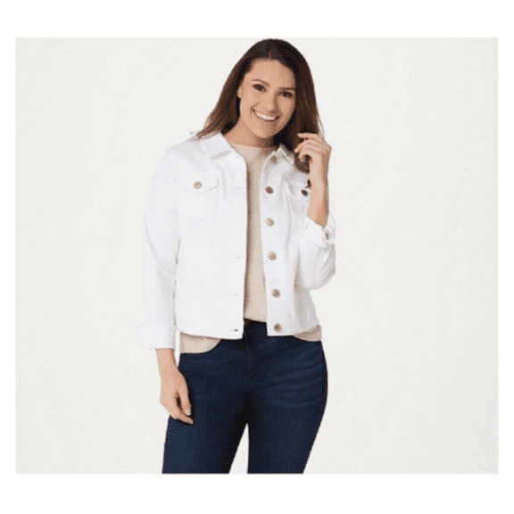 Isaac Mizrahi Live! TRUE DENIM Jean Jacket, Bright White, Size 10