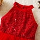 thumbnail image 5 of Vestido de verano para niña, sin mangas, cuello redondo, volantes, encaje bordado, malla, falda de princesa con lazo, poliéster, 5 of 8