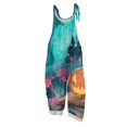 thumbnail image 2 of Halloween Jumpsuits for Women Linen Oversized Sleeveless Dressy Floral Print Adjustable Strap Rompers, 2 of 6