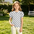 thumbnail image 6 of Vornjynx Kids Girls T-Shirt Crew Neck Puff Short Sleeve Polka Dots Summer Casual Cute Tee Black Size 14-15, 6 of 9