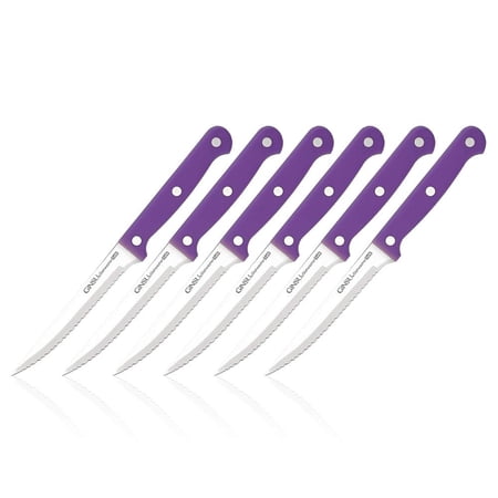 Ginsu Essential Dishwasher Safe 6 Piece Steak Knife Set, Purple