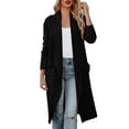 thumbnail image 1 of Manteau d'Automne Hiver pour Dames Trench Col Rond Manteau Ouvert devant Cardigan Mi-Long Chaud Manteau Extérieur Mode Couleur Unie Manches Longues Tricoté, 1 of 5