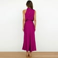 thumbnail image 3 of Women Sleeveless Mock Neck Cocktail Dresses Keyhole Elastic Waist Party Wedding Guest Satin High Split Mid Dress Hot Pink L, 3 of 3