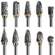 thumbnail image 1 of Tungsten Carbide Steel Double Edge Rotary Tool Burr Set, 10 Pieces 1/8 Shank for DIY, Wood Carving, Metal Polishing, Engraving, Drilling, 1 of 5