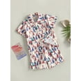 thumbnail image 3 of Bagilaanoe 4th of July Clothes for Toddler Baby Boys Short Sleeve Letter Print Shirt Tops + Shorts 6M 12M 18M 24M 3T 4T Kids Independence Day Outfits 3pcs Short Pants Set, 3 of 9