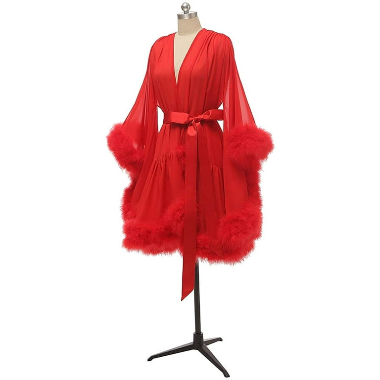Changuan Feather Bridal Robe Sexy Wedding Scarf Illusion Nightgown