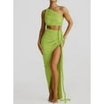thumbnail image 3 of Women'S Summer Beach Sexy- Asymmetrical High Slit Night Out Dress Sets Green M, 3 of 4