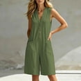 thumbnail image 6 of Binmer Women's Sleeveless V Neck Button Knee Length Romper with Pocket,Casual Summer Jumpsuit Army Green,Women's Plus L, 6 of 8