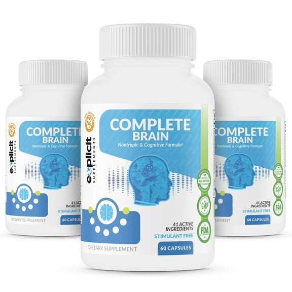 CompleteBrain Nootropics - Achieve Mental Dominance - Improves Memory, Mood, Focus, Clarity and Creativity - 3 Pack
