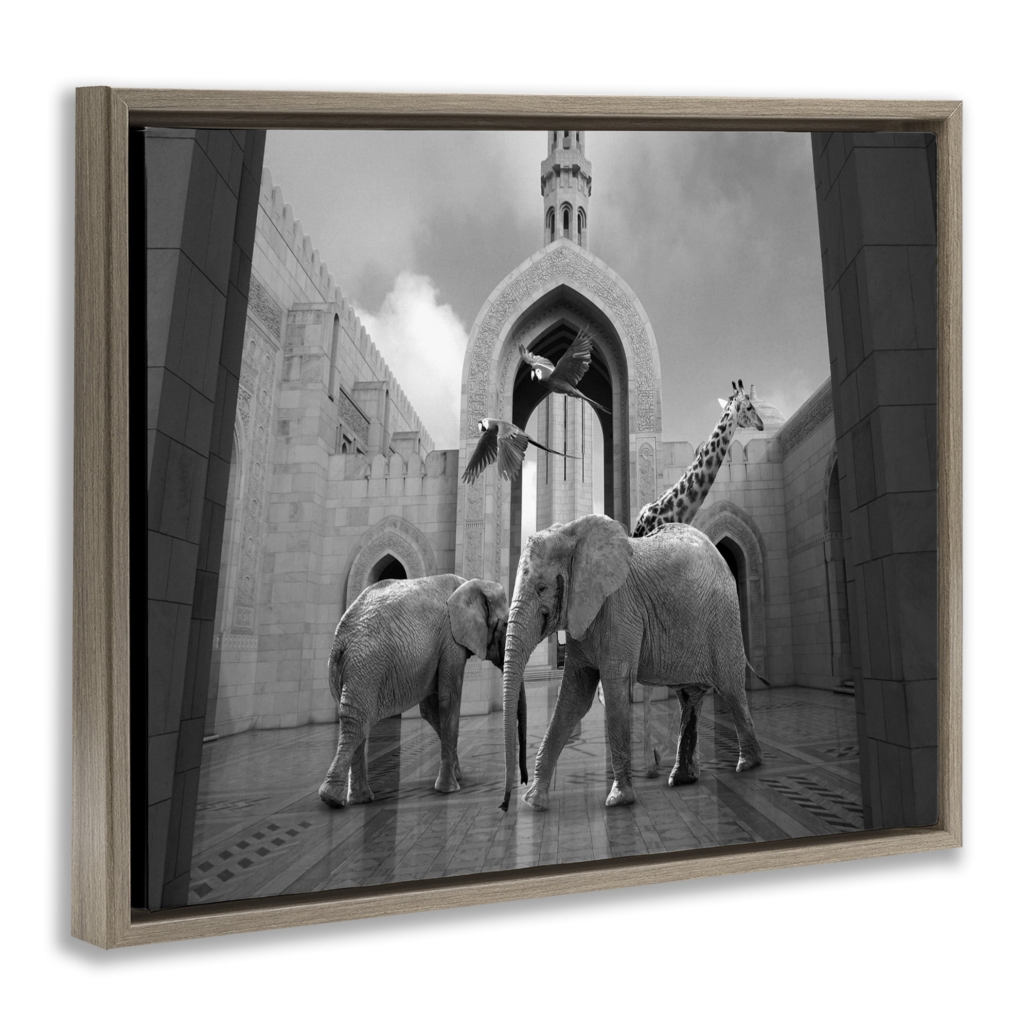 Stupell Industries Animals In Arabesque Architecture Animals & Insects Painting Brown Floater Framed Canvas Art Print Wall Art, 21 x 17