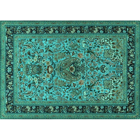 Ahgly Company Machine Washable Indoor Rectangle Persian Turquoise Blue Traditional Area Rugs, 7' x 9'