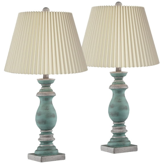 Regency Hill Patsy Traditional Table Lamps 26 1/2" High Set of 2 Blue Gray Washed Ivory Pleated Fabric Drum Shade for Bedroom Living Room Bedside Home