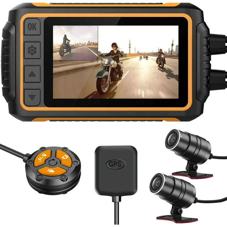 ZOMFOM All Waterproof Motorcycle Dash Cam, MD10 PRO Motorbike Camera 3''  LCD Front and Rear FHD 1080P Wide Angle 150° with Built-in GPS, Wi-Fi,  Wired