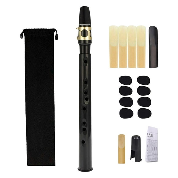 Mini saxofón de bolsillo, saxofón portátil con boquilla, lengüetas, bolsa de transporte, tabla de digitación para artistas principiantes y adultos negro CUTICAT Saxofón de bolsillo