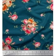 thumbnail image 1 of Soimoi Tissu Popeline de Coton Imprimé Feuilles & Roses au Mètre 42 Pouces de Large, 1 of 3