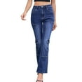 thumbnail image 4 of Juslio Womens Stretchy Flare Jeans Casual High Waist Pocket Blue Jeans, 4 of 7