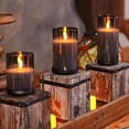 thumbnail image 2 of Velas sin llama de vidrio gris, velas de pilar LED que funcionan con batería con control remoto y temporizador, velas radiantes, cera real, juego de 3, D3 x H4 5 6 vidrio gris, 2 of 5