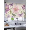 thumbnail image 5 of Pink Flowers Sheer Curtains 2 Panels Set Spring Watercolor Pastoral Linen Texture Lihgt Filtering Rod Pocket Voile Drape, Semi Sheer Window Curtains for Bedroom Living Room, 52"x54", 5 of 5