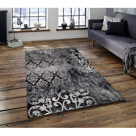 Pyramid Home Decor Area Rugs 5x7 For Living Room Rug Bedroom Kitchen Dining Clearence 4 9 X 7 Modern Black Grey