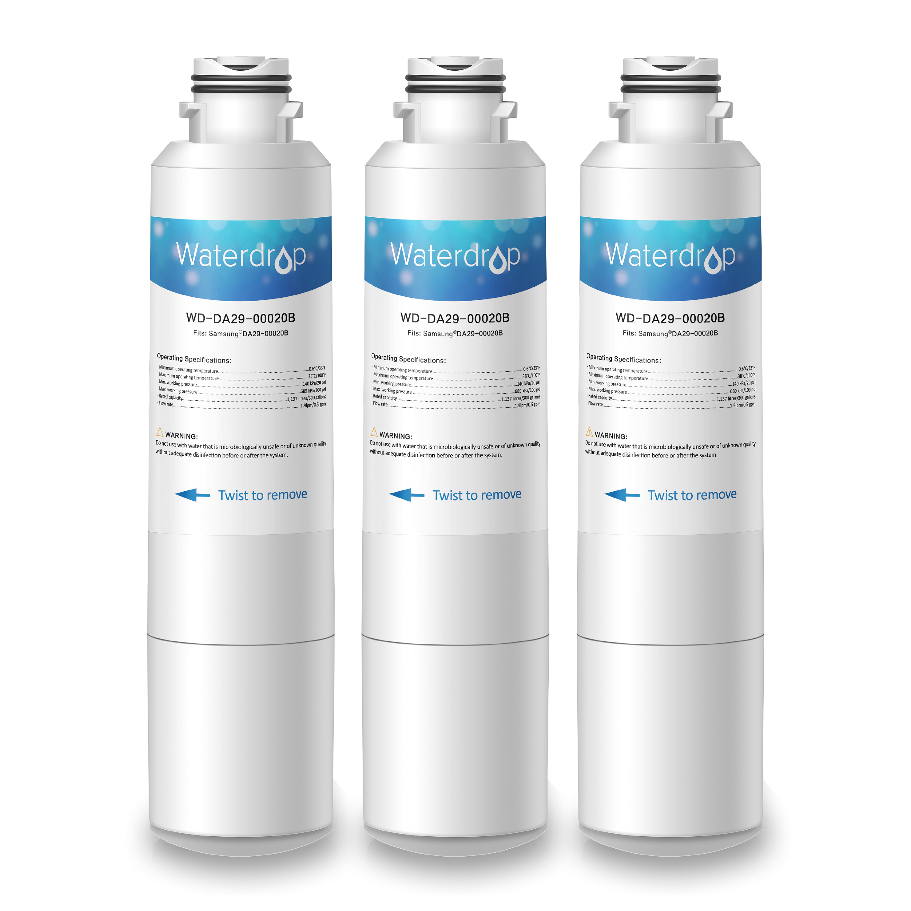 3 Pack Waterdrop DA2900020B Refrigerator Water Filter, Compatible with