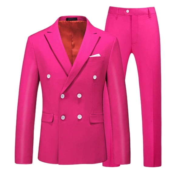Fengqque Men's 2 Piece Double Breasted Suits Slim Fit Tuxedo Jacket and Dress Pants Set for Wedding Business Prom Hot Pink 8(XXXL)