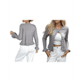 thumbnail image 3 of Womens Button Down Cardigan Sweaters Light-Weight Long Sleeve Crew Neck Summer Knit Open Front Tops Grey M, 3 of 6