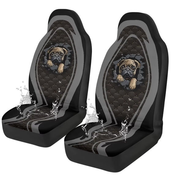 Uorisanigo Funny Pug Waterproof Front Seat Covers Car Seat Cover for Front Seat Set of 2 Easy to Install and Clean Removable Automotive Accessories Universal Fit Most Cars