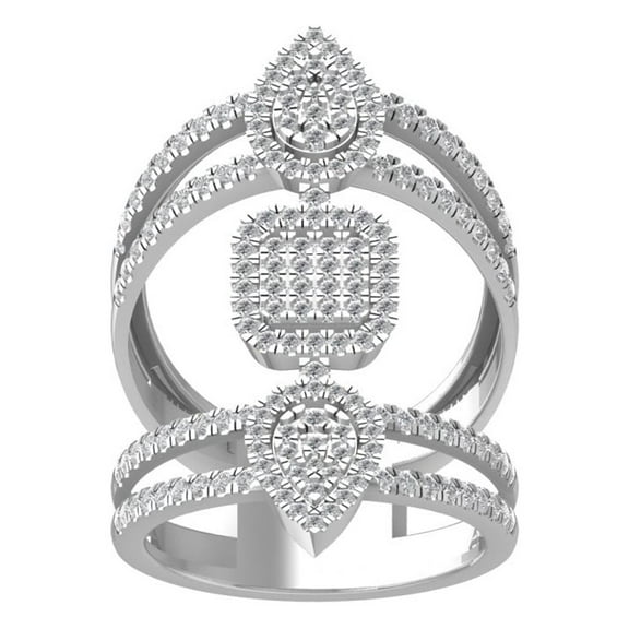 ARAIYA FINE JEWELRY 10K White Gold Round Cluster Lab Grown Diamond Pear Shape Band Ring (1 cttw, VS Clarity, D-E Color) Size 8.5