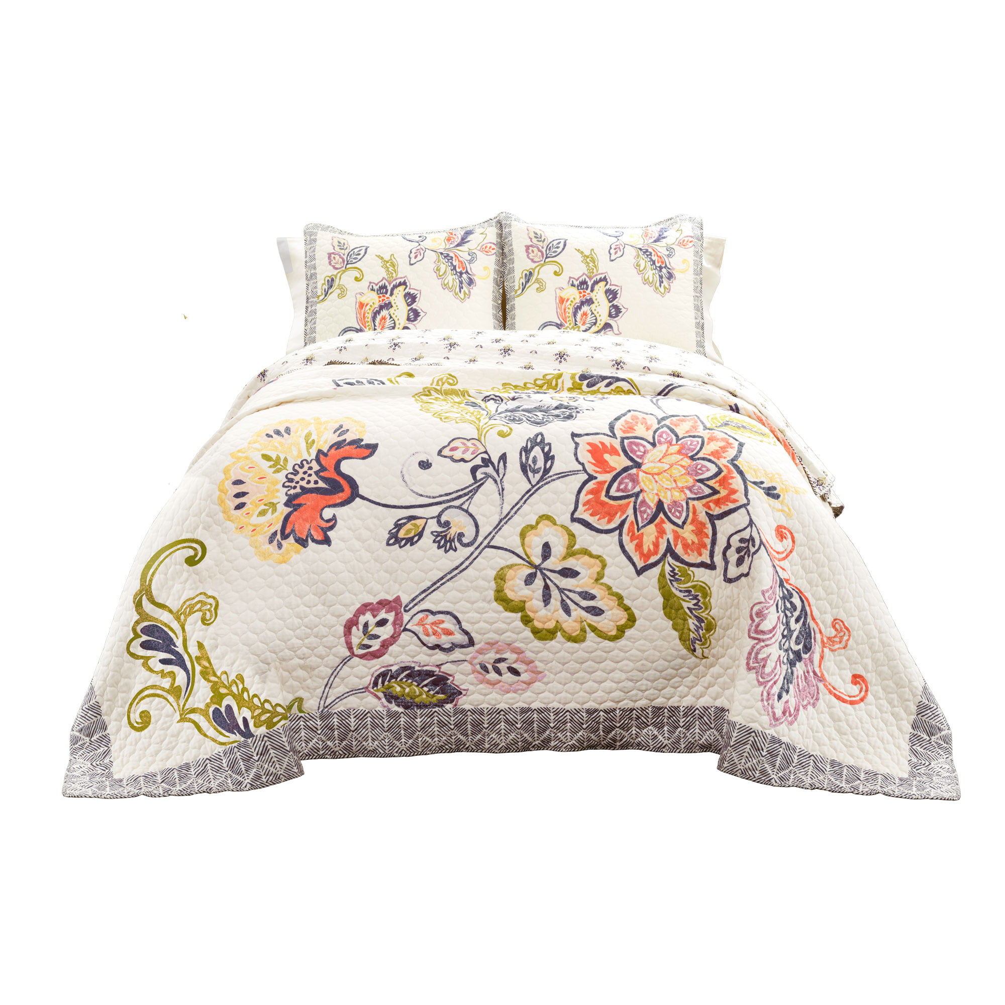 Stewart Collection Paisley Vine Cotton Crewelwork Twin Quilt Bed Set Crewelwork Navy Twin M 
