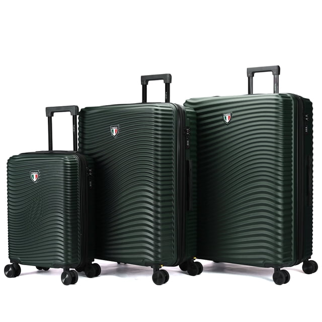 Tucci Italy Spettro Ensemble de Valises Rigides à Roulettes Pivotantes 3 Pcs, Extensible, Léger, Serrure Approuvée TSA, 20/28/30 Pouces, Vert
